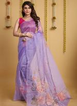 Pure Organza Lavender Party Wear Printed Saree